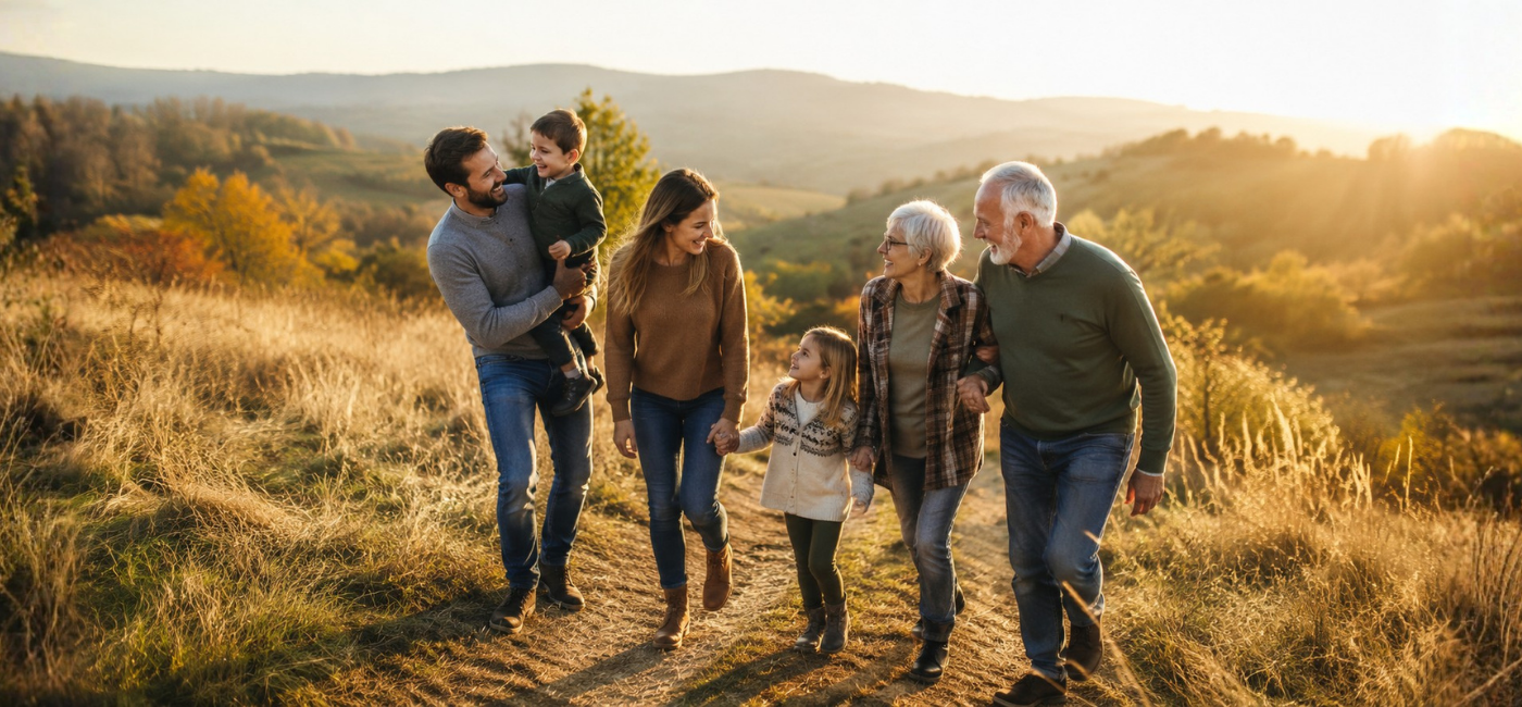 Multi-generational family spending time together while travelling