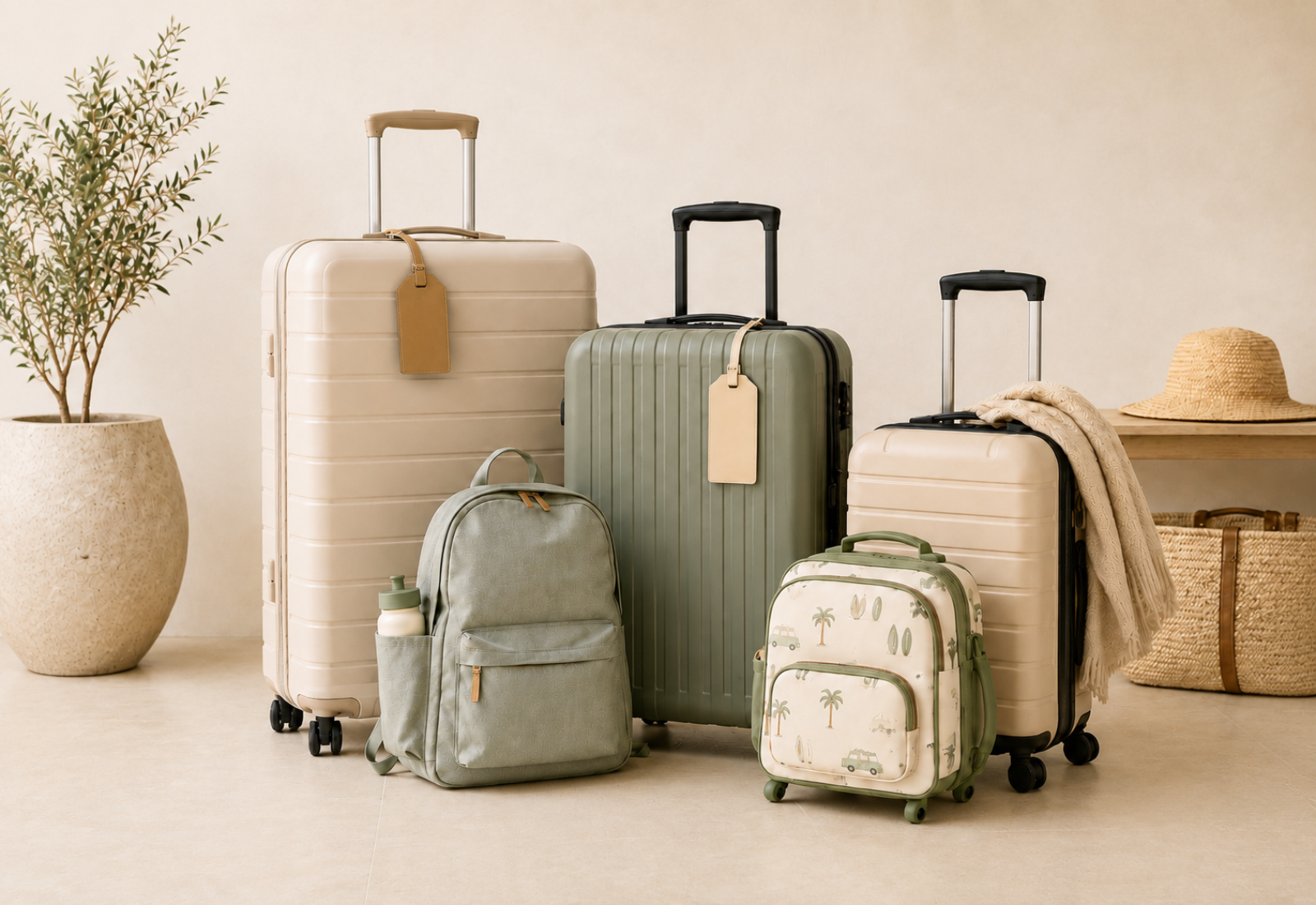 Luggage packed for a multigenerational family trip l