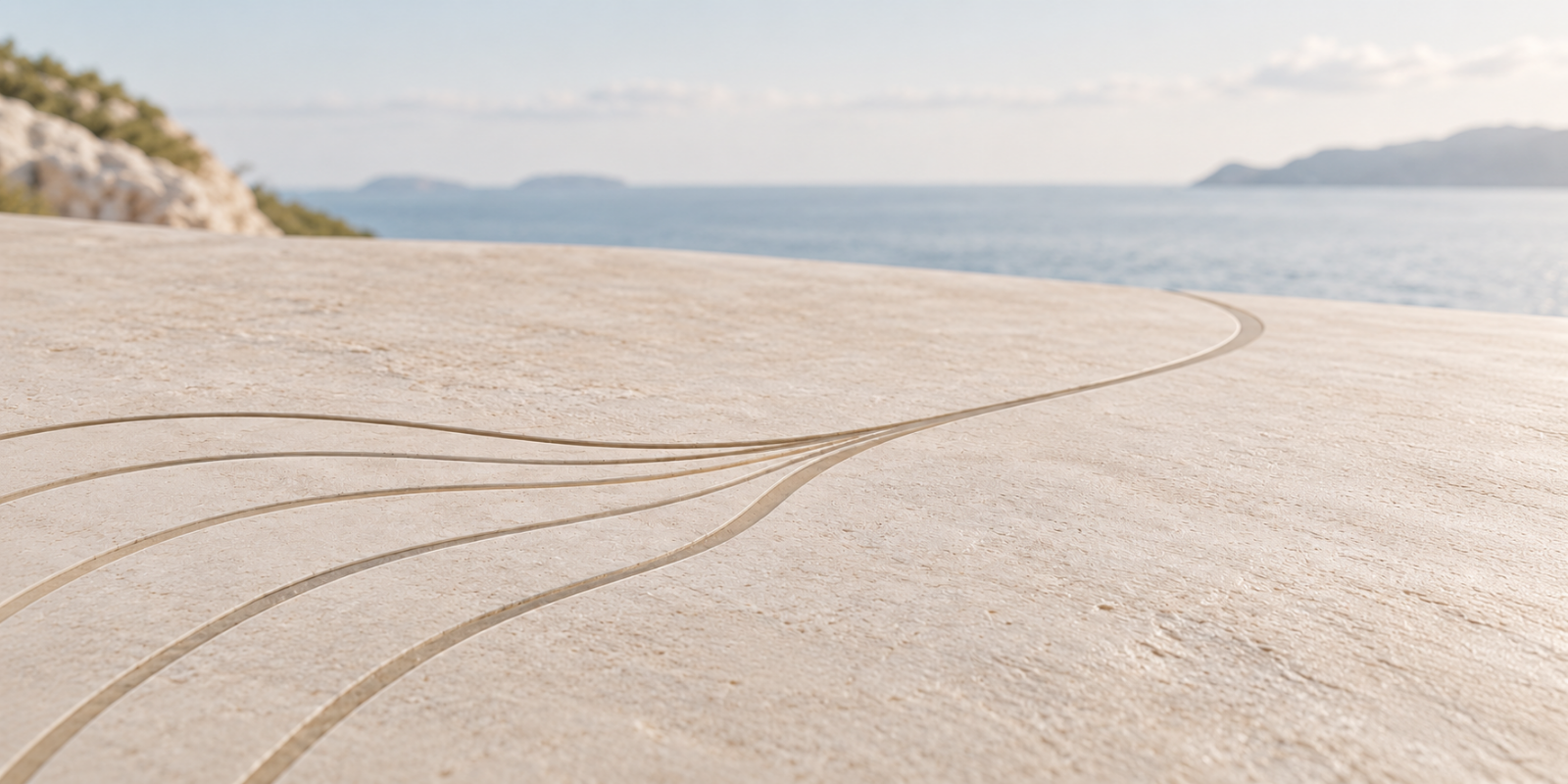 Several subtle paths converge into one clear route beside a calm coastal view.