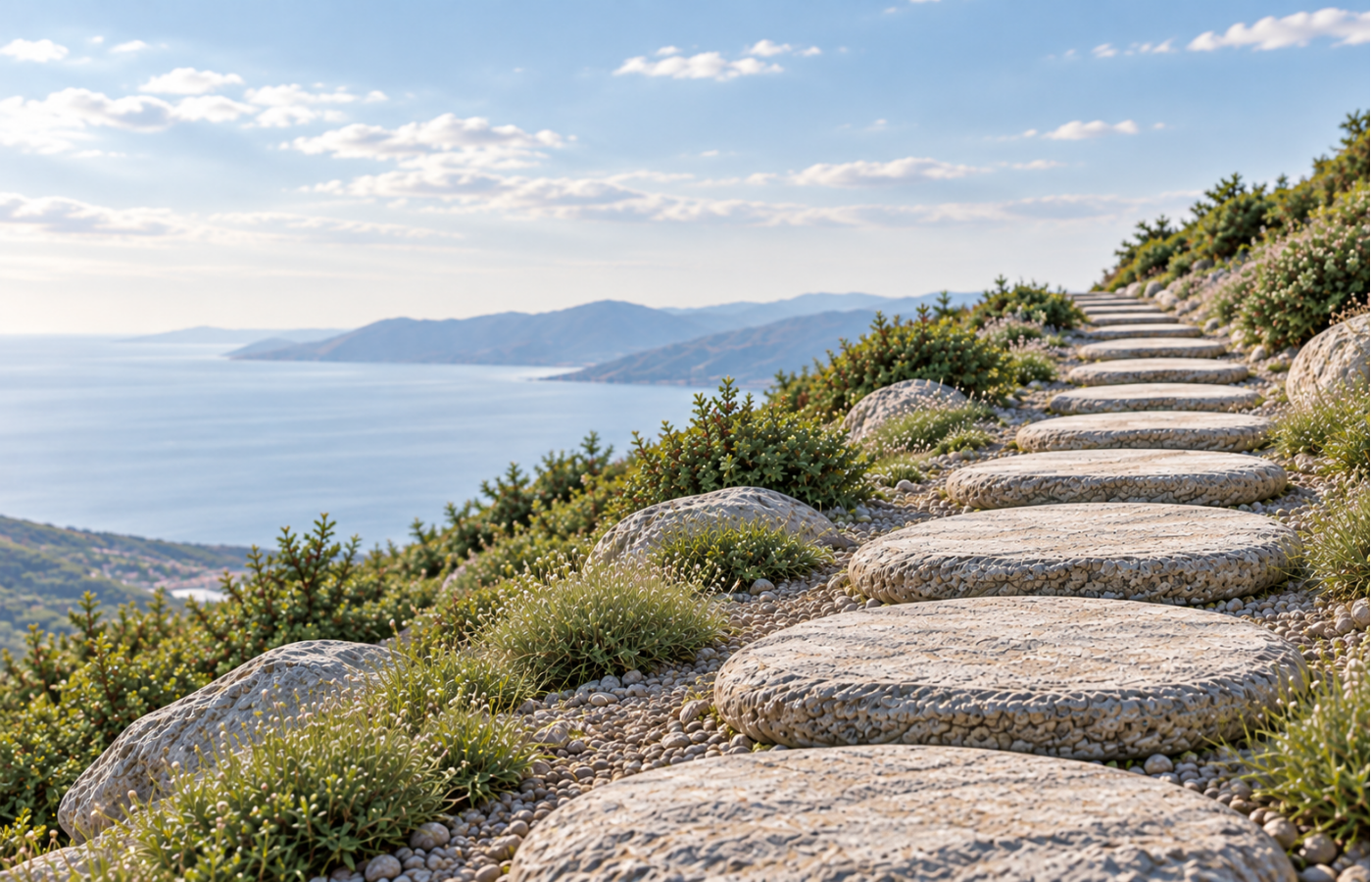 Coastal stone path representing guidance and a clear way forward through travel planning.